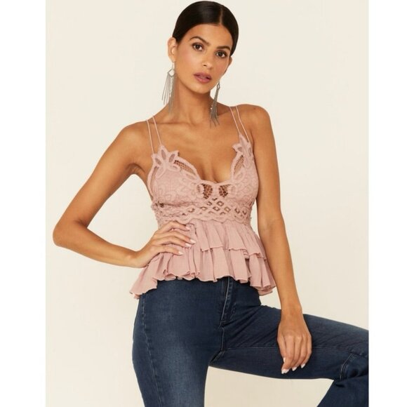 NWT Free People Adella Cami Mauve Lace Ruffle Tank Top Size Small - Picture 1 of 12
